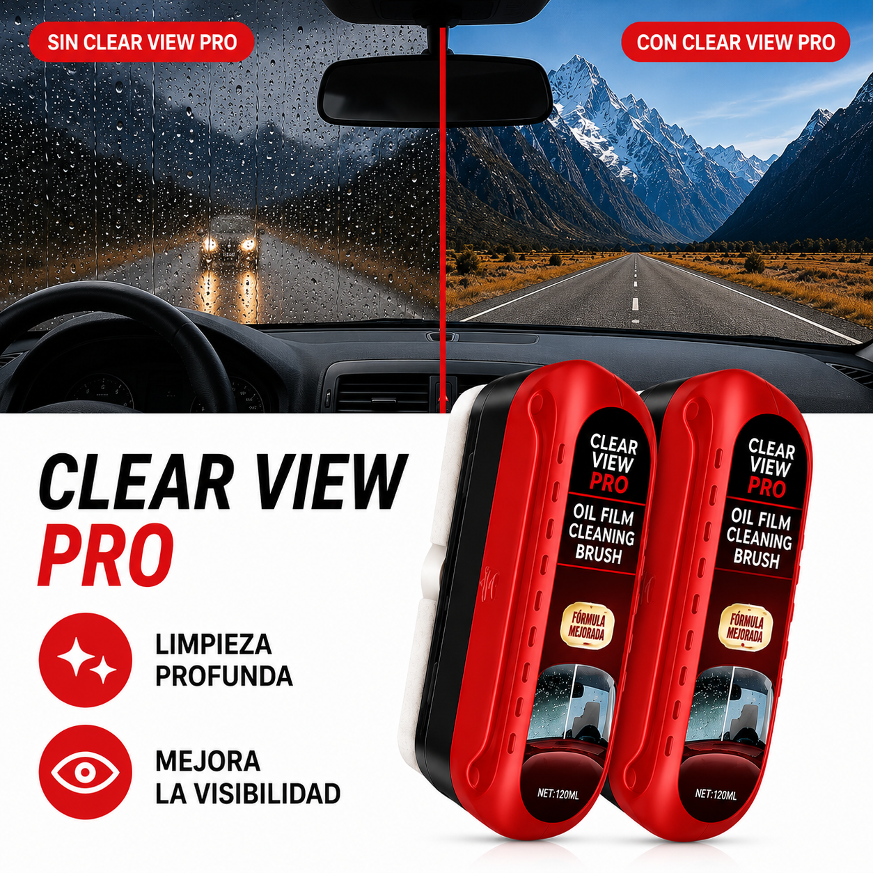 Clear View Pro – Cepillo Antiempañante "Conduce con una visión clara y segura en cualquier clima."