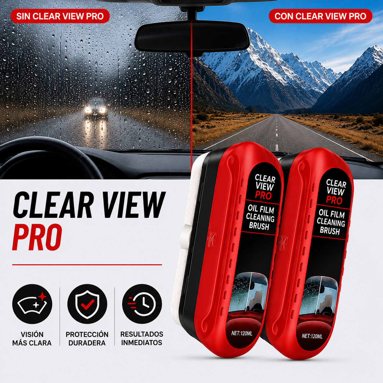 Clear View Pro – Cepillo Antiempañante "Conduce con una visión clara y segura en cualquier clima."
